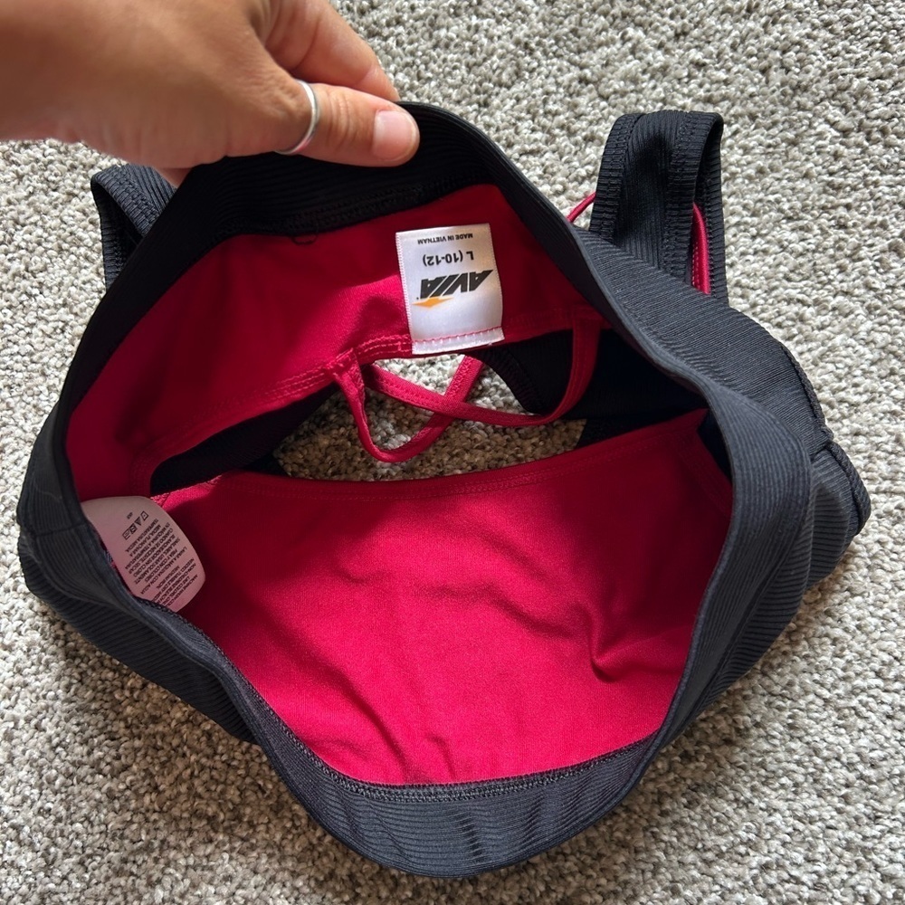 Juniors Avia Black and Red Sports Bra with Strappy Racerback - Picture 2 of 4